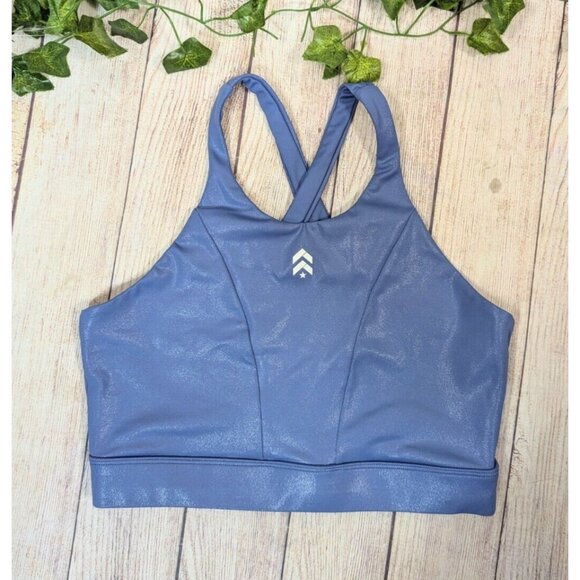 BARRY'S Women's Stone Blue Cross Back Sports Bra Athletic Workout Siz Medium $62 - Picture 1 of 6